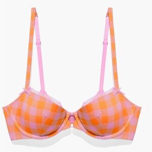 Savage X Fenty Low Balconette Bra Women's 36DD Orange Gingham Padded Underwired